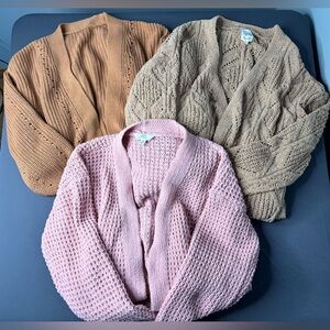 Women’s Cardigan Sweater Bundle XS M Pink Tan Brown Knit Boho Cozy Lot 3